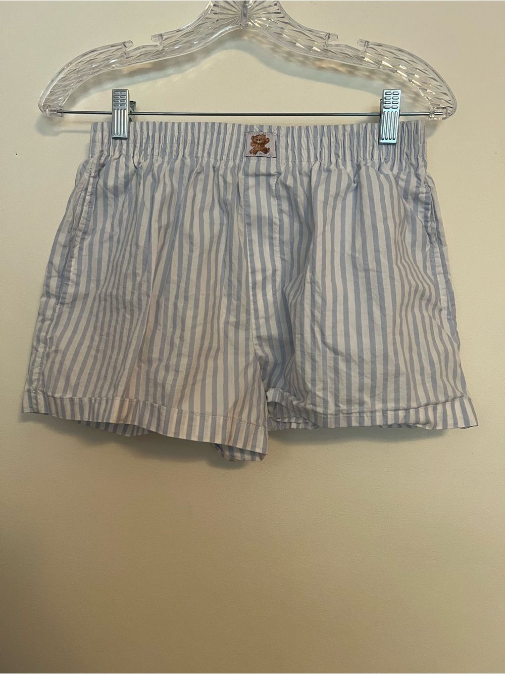 Light Blue & White Striped Cotton Sleep Shorts